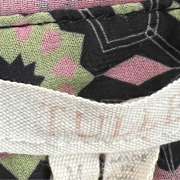 TULLE ANTHROPOLOGIE Black Pink Lime Green Floral Chiffon Casual Dress Medium - Picture 9 of 10